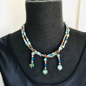 Handmade Czech Glass Bead Necklace: Colorful Boho Hippie Style