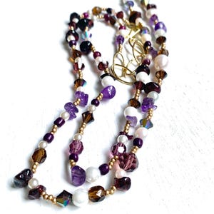 Handmade Garnet Pearl Beaded Necklace - 28 Inch Crystal Necklace