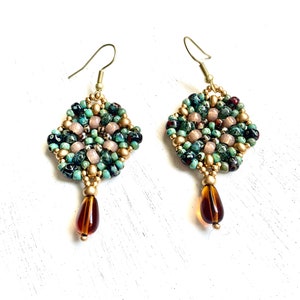Czech Glass Dangle Earrings, Boho Handmade Drop Bead Earrings for Women,  Gift for Her Earrings.