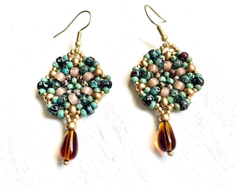 Czech Glass Dangle Earrings: Boho Beaded Drop Earrings