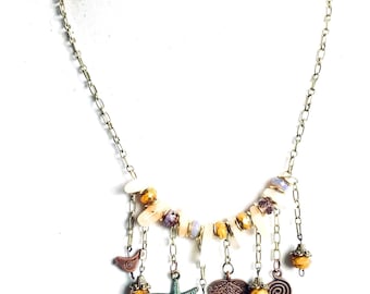 Handmade Jade Bib Necklace: Beaded Charm Jewelry, 19 Inch