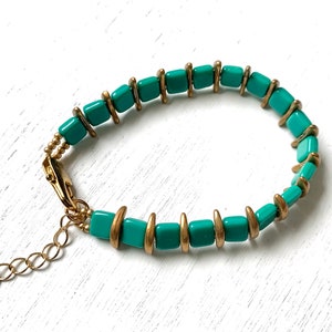 Boho Teal Czech Glass Bead Bracelet: Handmade Statement Jewelry