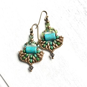 Blue Bead Boho Drop Earrings, Handmade Dangle Turquoise Earrings, Artisan Crafted Earrings, Gift for her Earrings, One of a kind Earrings