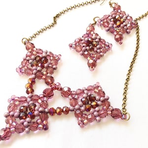 Bead Purple Women Jewelry Set/ Handmade Beaded Necklace Earrings Set/ Chain Necklace/ one of a kind Earring Necklace Set