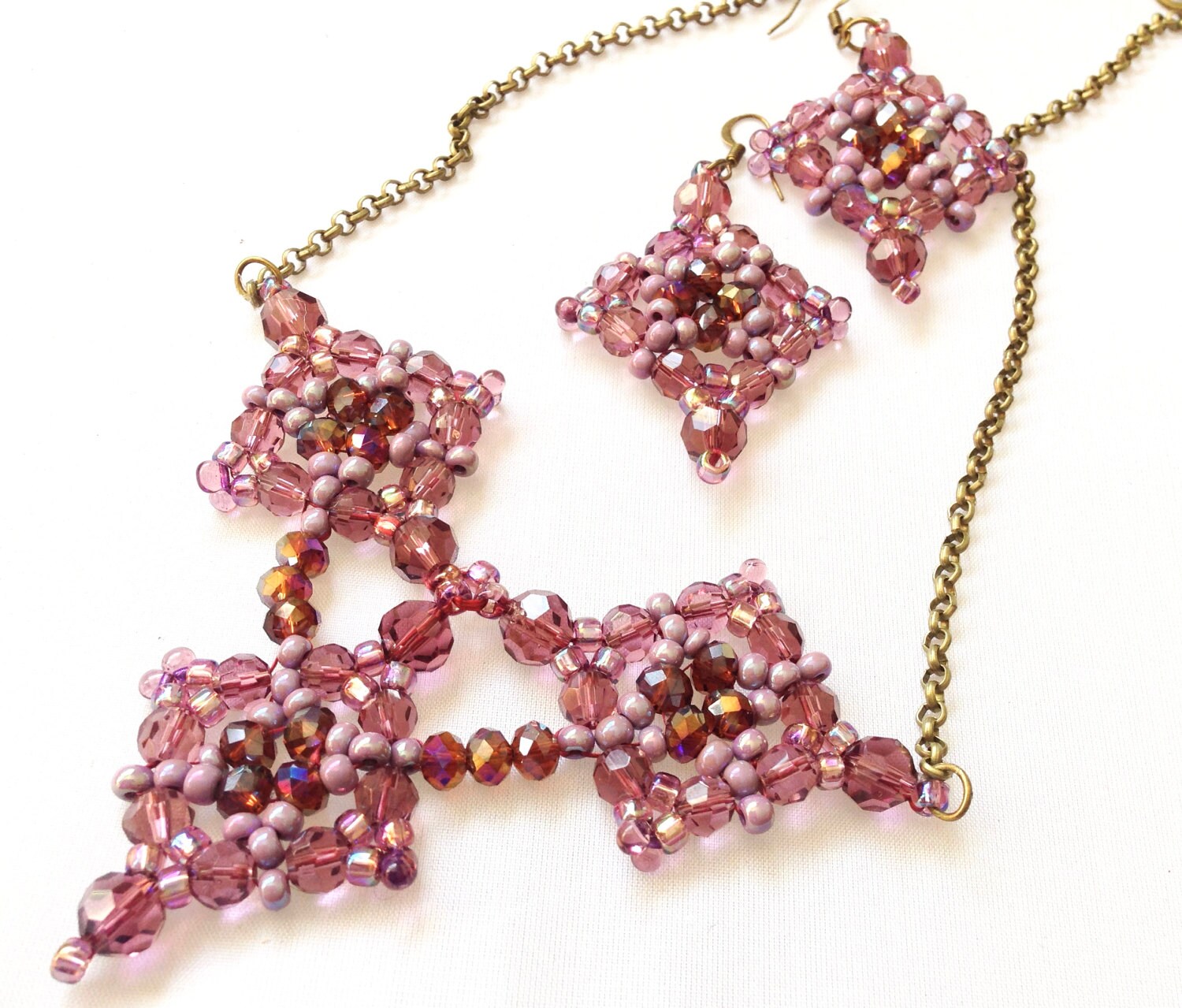 Parure De Bijoux Déferlante De Perles - Collier Et Boucles D'Oreilles Violet - Neuf