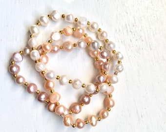 Freshwater Cultured Pearl Stretch Bracelet: Three Color Bridal Jewelry