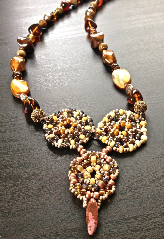 Gift for Her Necklace Boho One of a Kind Mandala Pendant Necklace SALE Handmade Beaded Pendant Necklace Leather necklace