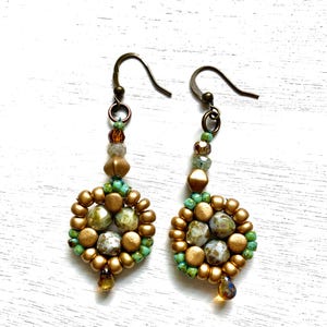 Handmade Czech Glass Bead Earrings: Boho Copper Dangle Earrings