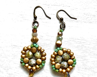 Handmade Czech Glass Bead Earrings: Boho Copper Dangle Earrings