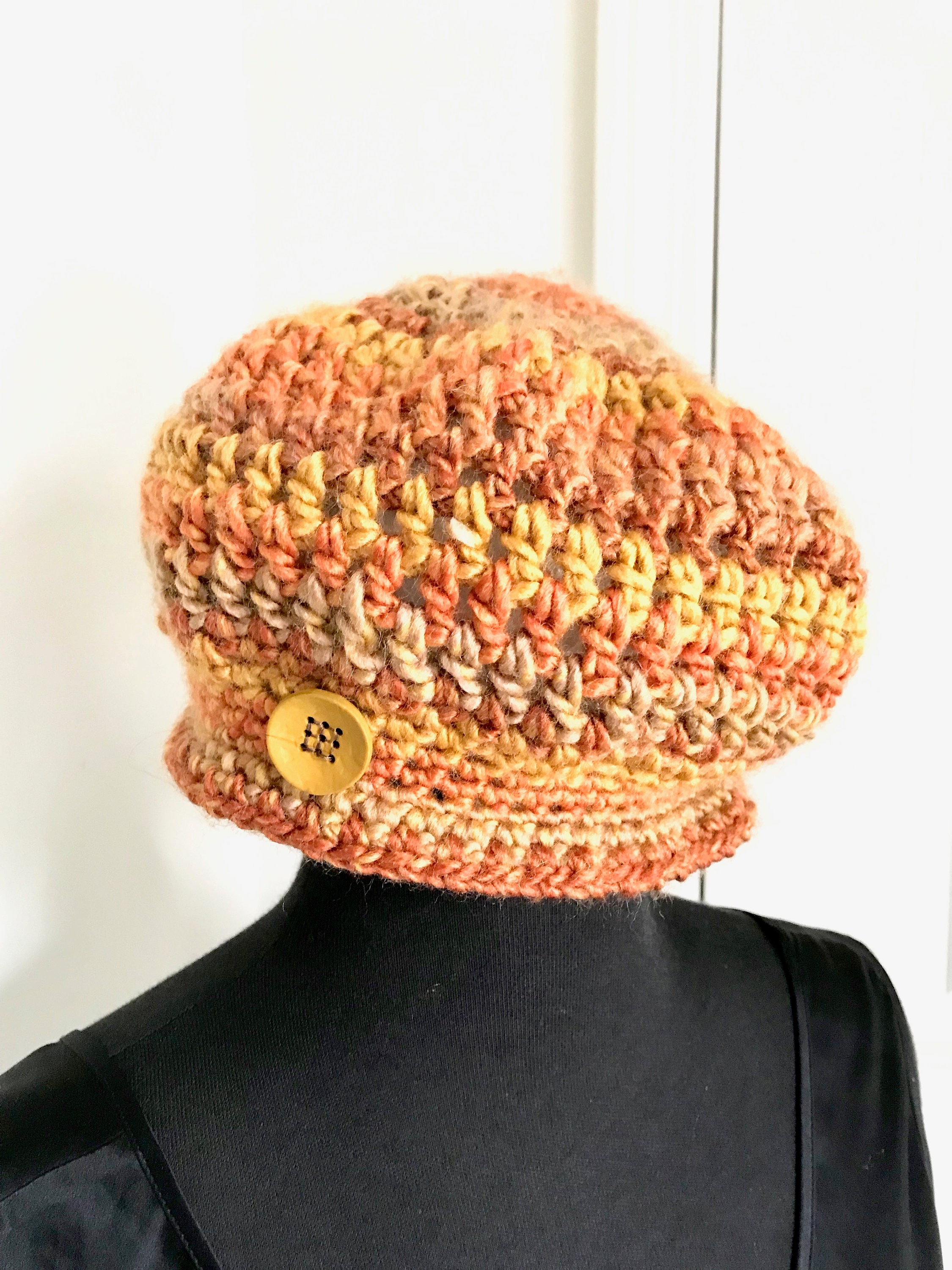 Yellow and Red Crochet Beanie: Funky Acrylic Winter Hat Delia - DIY | ➰?Two toned crochet beanie. ?➰ Using half  main image 3