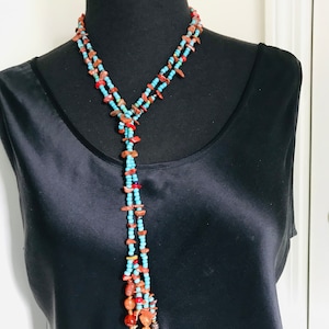 Long Bead Lariat Necklace for women/ Colorful Beaded Long Necklace/ Handmade Bead Lariat Jewelry/ Boho Chic statement lariat/ gift for her.