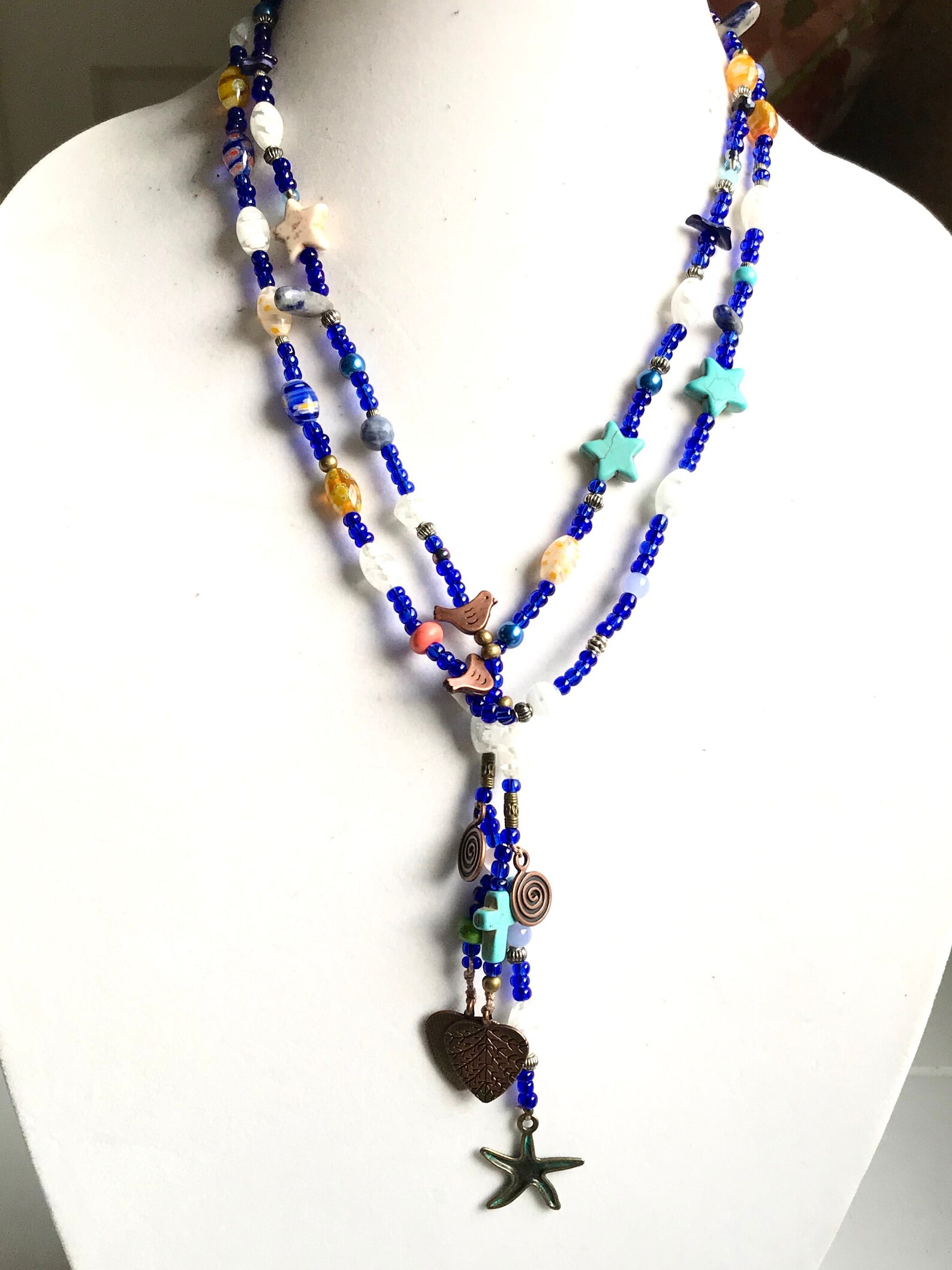 Bead Long Lariat Necklace for women/ Colorful Beaded Necklace/ | Etsy