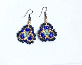 Blue Artisan Blue Earrings, Drop Dangle Handmade Bead Earrings for Women, Gift for Her Earrings, One of a Kind Earrings, Boho Drop Earrings