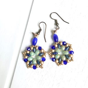 Blue Boho Beaded Drop Earrings: Handmade Czech Glass Dangles