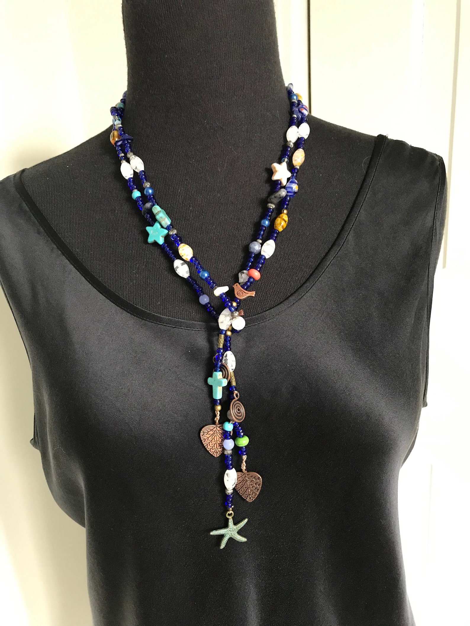 Bead Long Lariat Necklace for women/ Colorful Beaded Necklace/ | Etsy