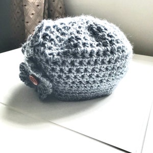Blue Crochet Beanie with Flower: Women&#39;s Winter Hat
