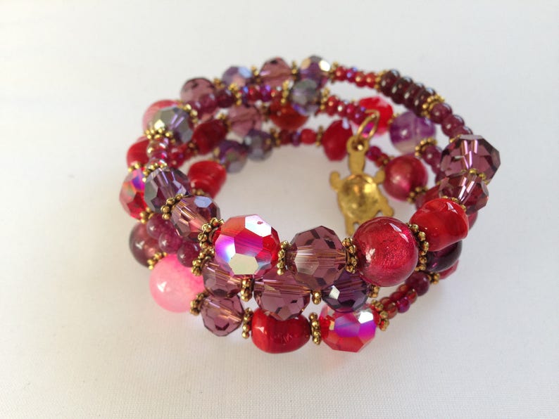 Beaded Cuff Memory Wire Bracelet Red/ Memory Wire Bead - Etsy