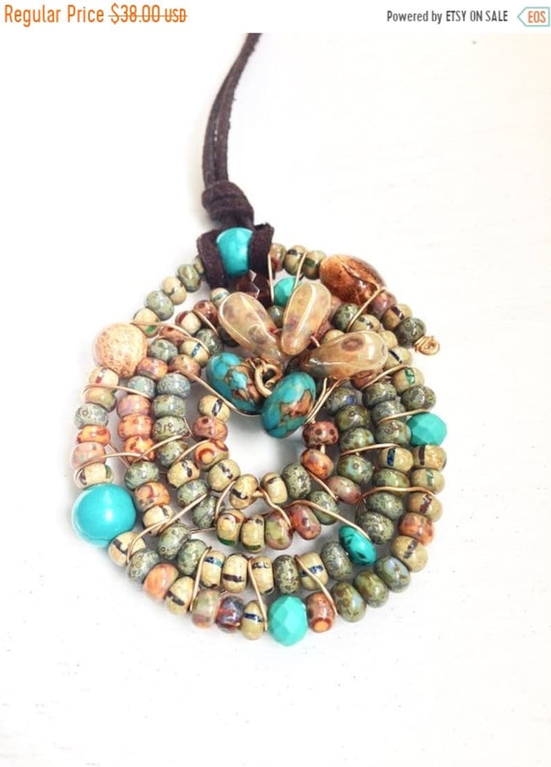 Gift for Her Necklace Boho One of a Kind Mandala Pendant Necklace SALE Handmade Beaded Pendant Necklace Leather necklace