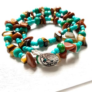 Turquoise Wrap Bracelet: Handmade Czech Glass Boho Style