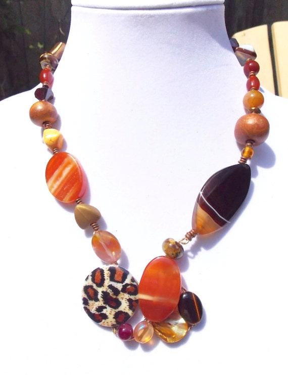 Beaded Handmade Necklace Carnelian Jasper Fimo Clay Beads | Etsy