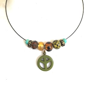 Handmade Beaded Peace Necklace: Howlite Stone, Boho Teen Jewelry