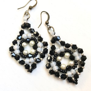 Black Drop Dangle Bead Earrings for Women, Handmade Black Earrings, gift for her, one of a kind, free shipping