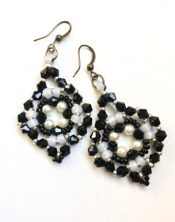 Black Drop Dangle Bead Earrings Handmade Black Earrings gift | Etsy