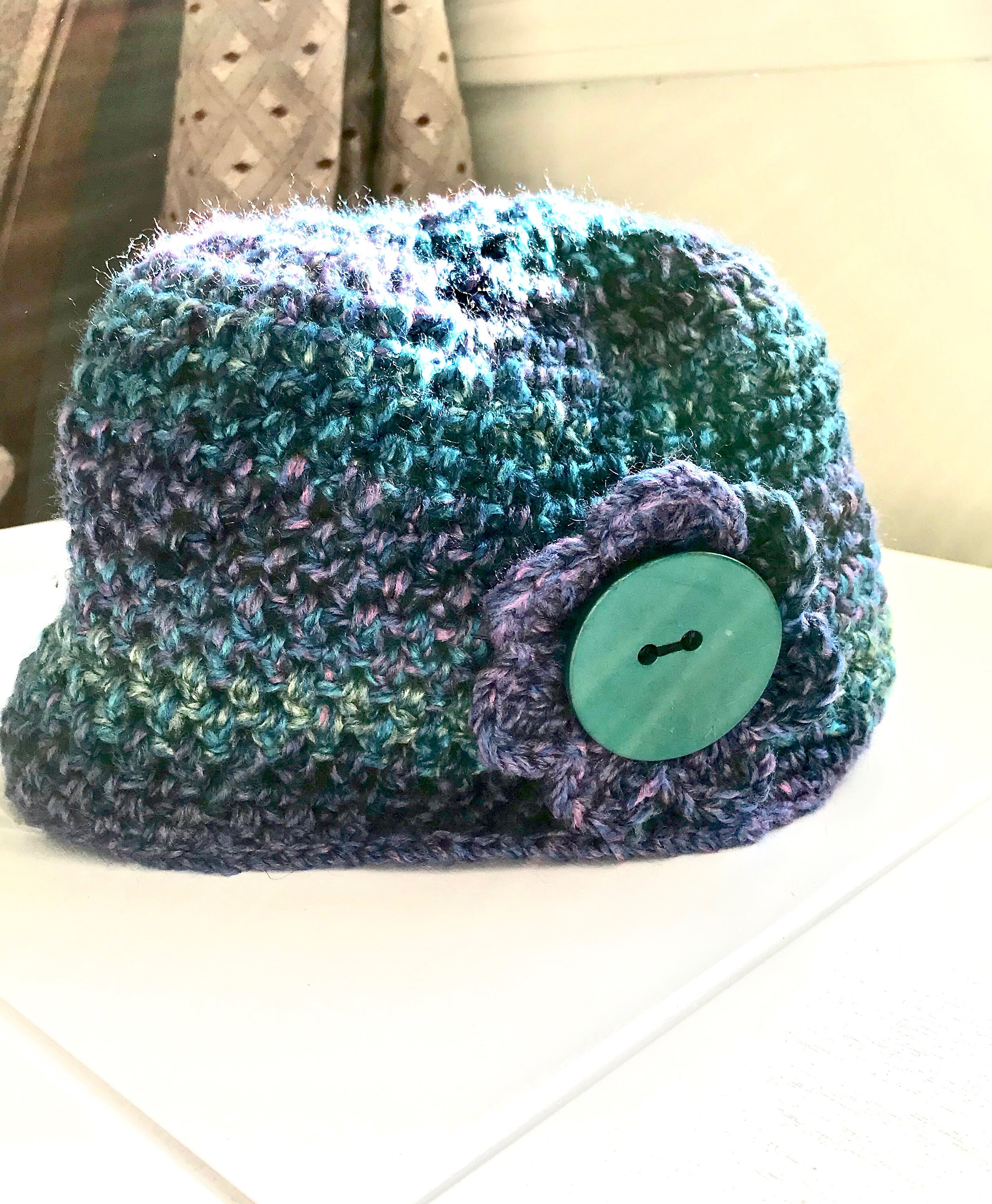 Blue Purple Crochet Flower Hat: Winter Wool Blend Beanie - Etsy