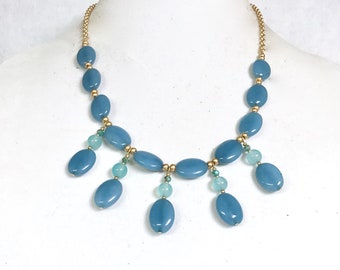 Collier plastron bleu aigue-marine pour femme, collier plastron bleu, collier chaîne, cadeau pour elle, bijoux uniques, collier de bijoux en pierres précieuses