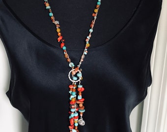 Long Bead Lariat Necklace for women/ Colorful Crochet Bead Necklace/ Handmade Bead Lariat/ Boho Chic lariat/ gift for her/ One of a kind.