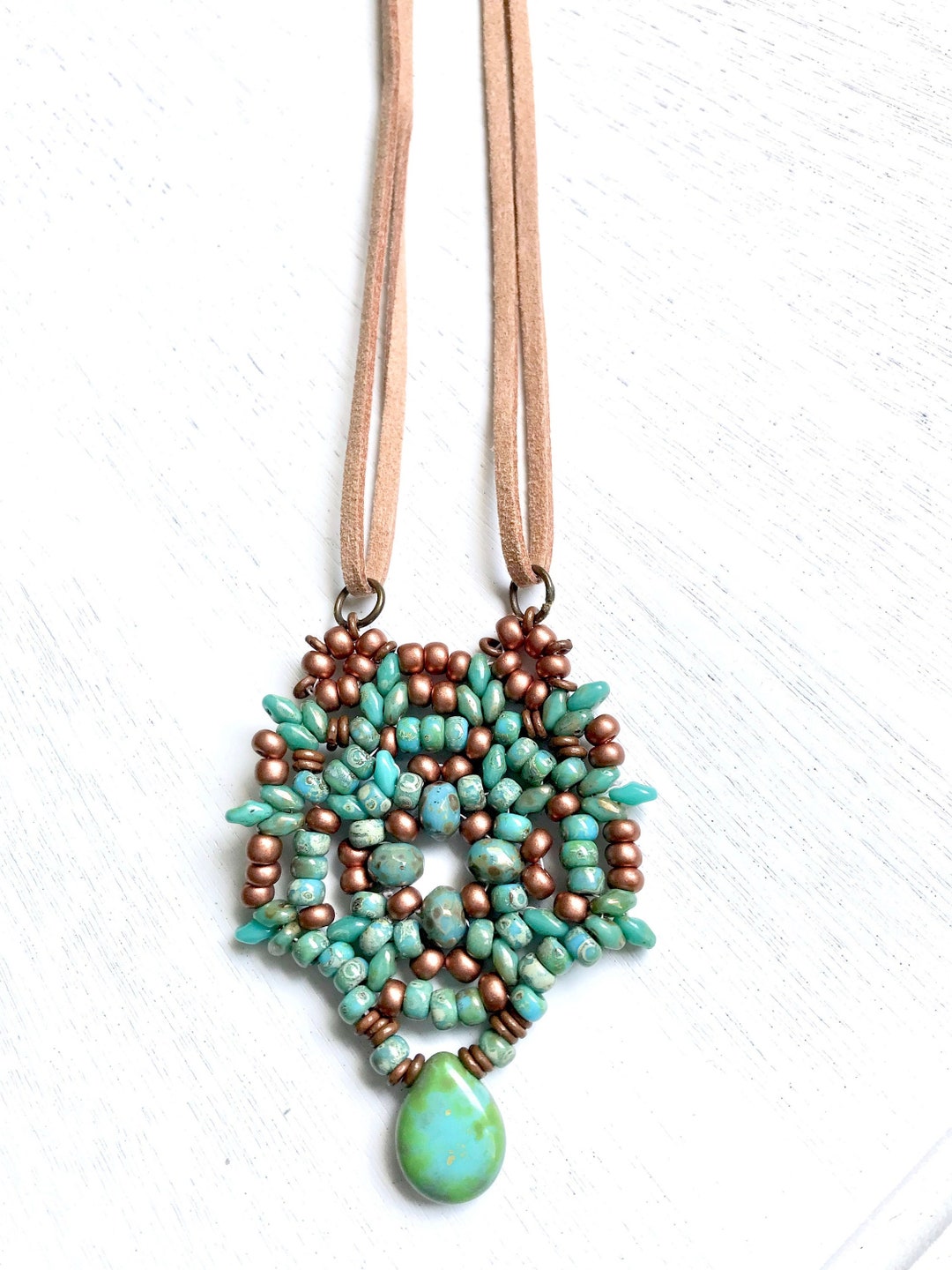 Boho Leather Cord Necklace: Handmade Czech Glass Pendant - Etsy UK