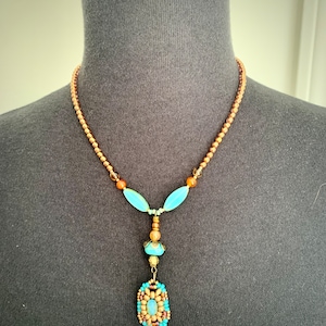 Handmade Czech Glass Bead Pendant Necklace: Boho Artisan Jewelry