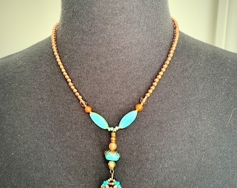 Handmade Czech Glass Bead Pendant Necklace: Boho Artisan Jewelry
