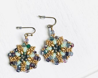 Boho Czech Glass Drop Earrings: Artisan Bronze Dangles