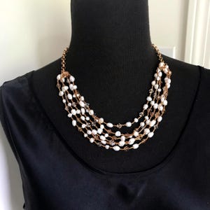 Multi Strand Pearl Necklace: Handmade Crystal & Glass Beaded Jewelry