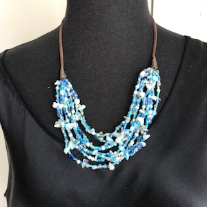 Handmade Aquamarine Bead Necklace: Boho Chic Bib Statement Jewelry