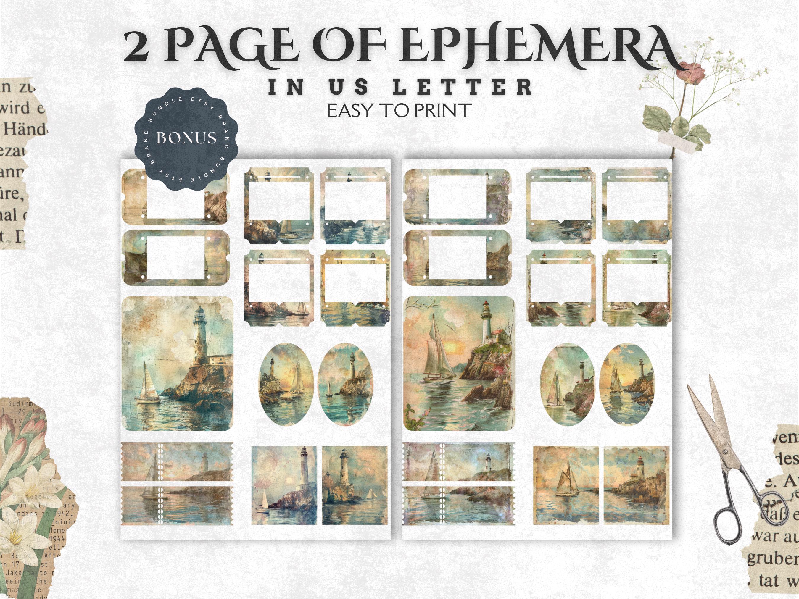 Sailboat and Lighthouse With Pastel Sky Junk Journal Printable Template ...