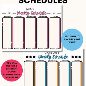 Printable Editable Weekly Schedule Kids School Planner Kids Activity Planner Homeschool Planner Daily Planner Instant Download Girls Boys