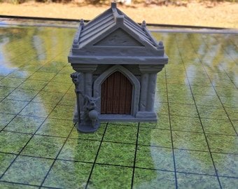 3D Printed Mausoleum with Sarcophagus – DnD Tabletop RPG Terrain, Graveyard & Gothic Scenery