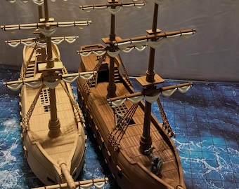 D&D Fantasy Table-Top Large Ship, Three-Levels, Magnetic, Modular, For 28mm Minis, Dungeon and Dragons