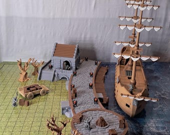 Stone Dock Terrain for DND, 28mm Tabletop RPG Harbor Dock, Fantasy Port Scatter Scenery,