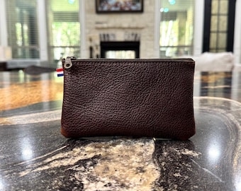 Brown Leather Zipper Pouch: Small Coin Purse