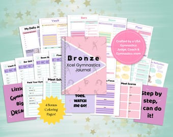 Xcel Bronze Gymnastics Journal for Girls Printable, Goal Setting, Skill Checklist, Meet Score Tracker, Gymnast Gift, PDF, Instant Download