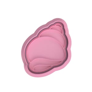 May include: Pink plastic cookie cutter shaped like a seashell. The cutter has three layers, creating a detailed design.