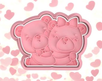 Teddy couple cookie stamp and cutter