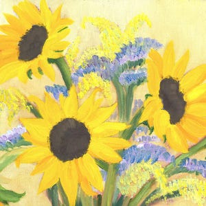Biglietto d'auguri vuoto, Girasoli, 15 x 15 cm, Stampa a olio, Opera d'arte originale, Artista con sede nel Regno Unito,