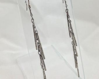 Statement Dangle Spike Tassel Earrings in Oxidized Silver Metal Sterling Ear Wires festival party boho style 3.5” long