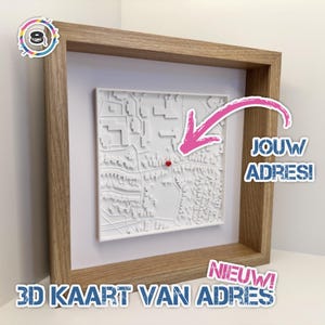 Gepersonaliseerd 3D-geprinte kaart van jouw adres | Uniek cadeau | Huwelijk, verjaardag, jubileum, samenwonen | Decoratie in fotolijstje