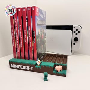 Minecraft Nintendo Switch spelletjes houder | Bewaar en toon tot 12 doosjes | Console Accessoire | Met 2 bekende karakter uit het spel