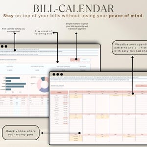Planilha de controle de contas: calendário de pagamento mensal, painel de orçamento (download digital)